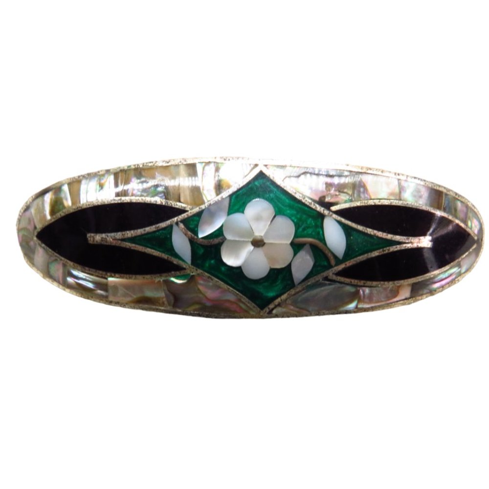 Vintage Mother of Pearl Cloisonne Barrette